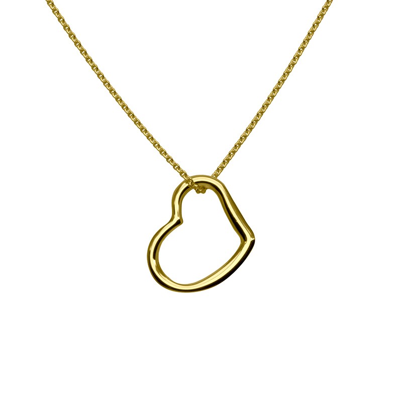 Yellow Gold Offset Open Heart Necklace