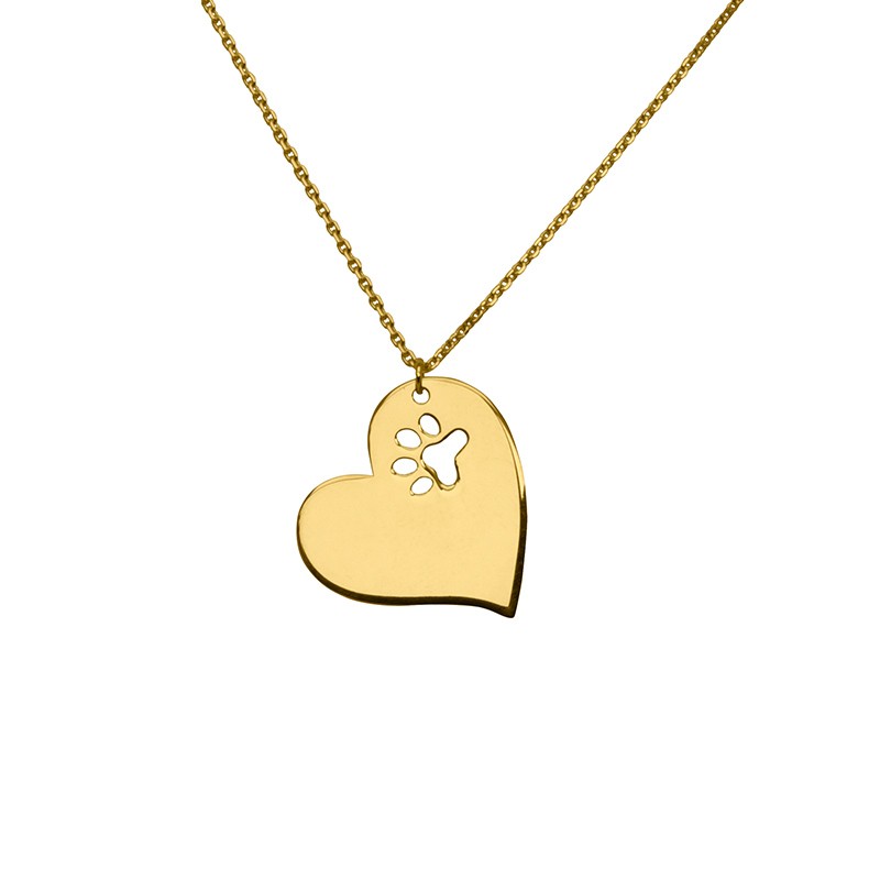 Yellow Gold Large Heart with Animal Paw Necklace