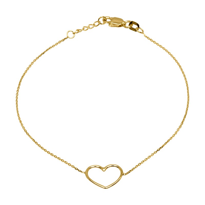 Yellow Gold Thin Open Heart Bracelet