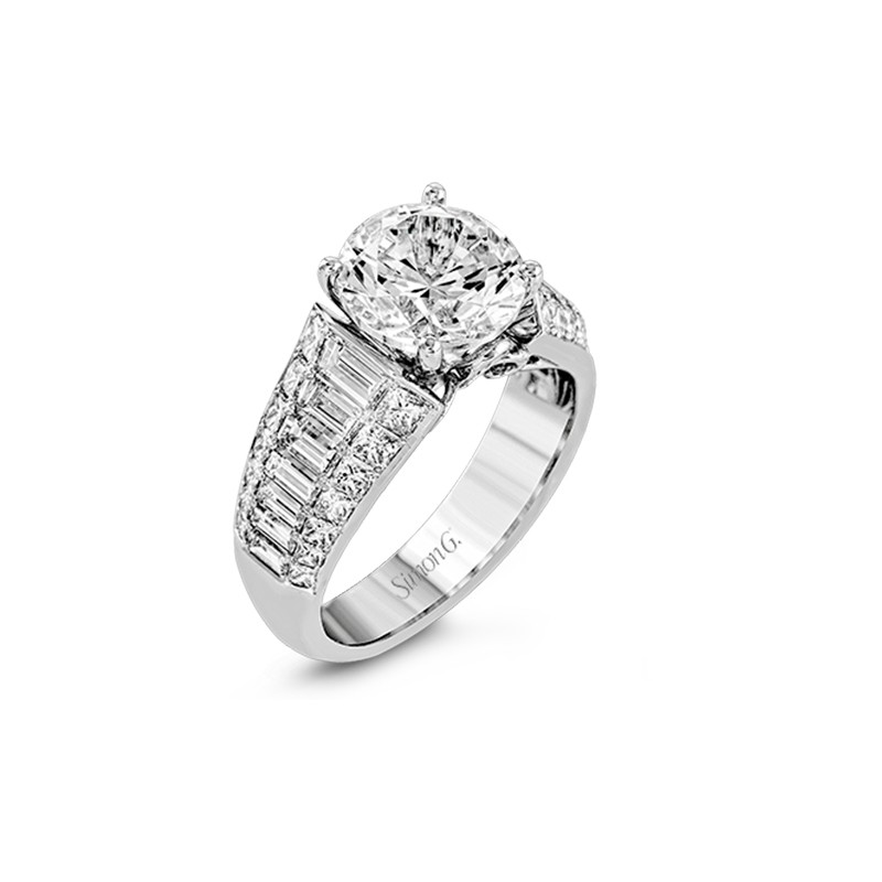 18k White Gold Beveled Engagement Ring Mounting
