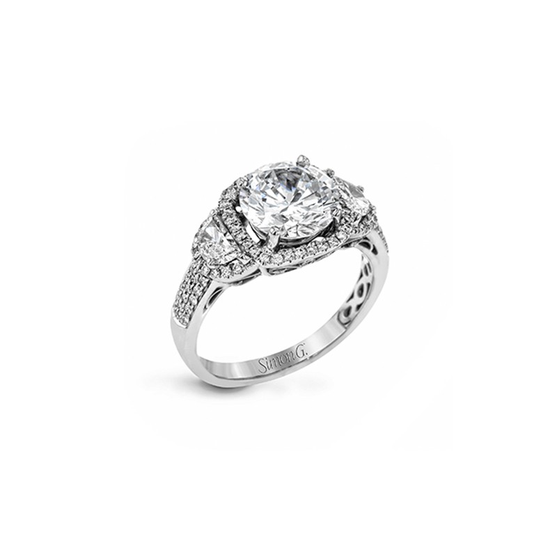 18k White Gold 3 Row Halo Engagement Ring Mounting