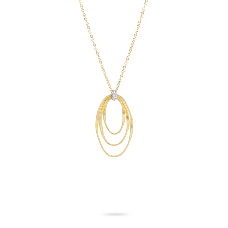 18k Yellow Gold and Diamond Concentric Small Pendant Necklace