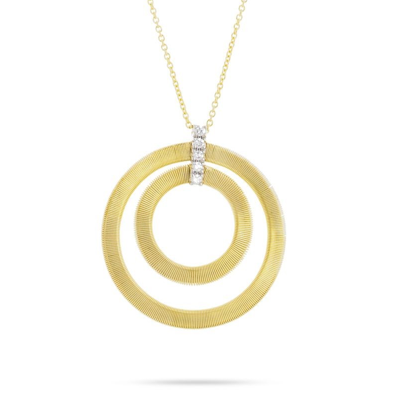 18k Yellow Gold and Diamond Double Circle Long Necklace
