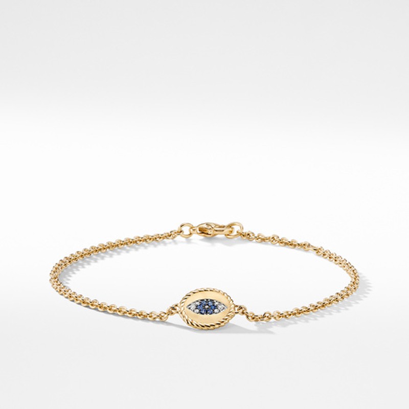 Cable Collectibles Evil Eye Charm with Blue Sapphire, Diamonds and Black Diamonds in 18K Gold