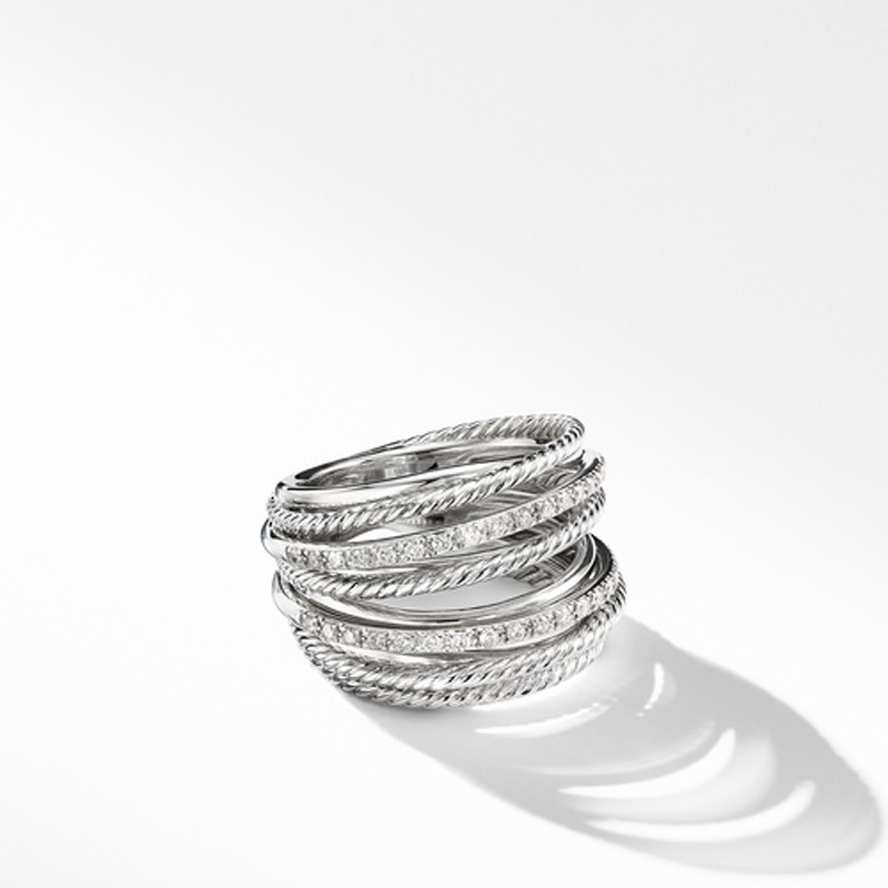The Crossover Wide Ring with Diamonds