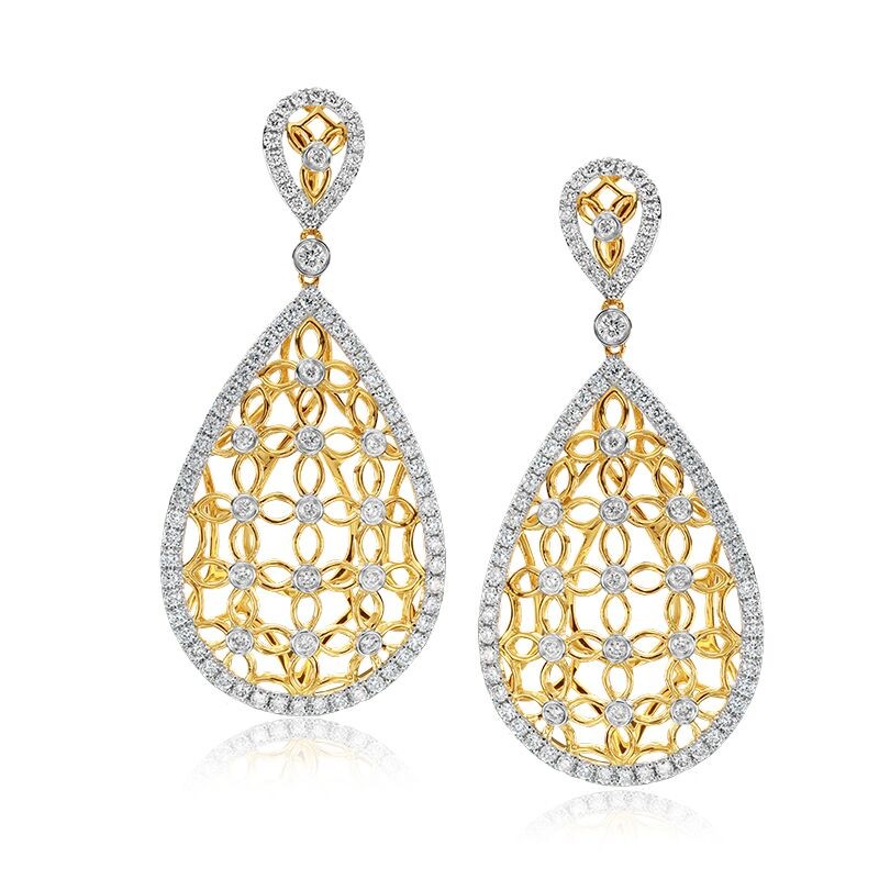 Yellow and White Gold Open Diamond Drop Earrings