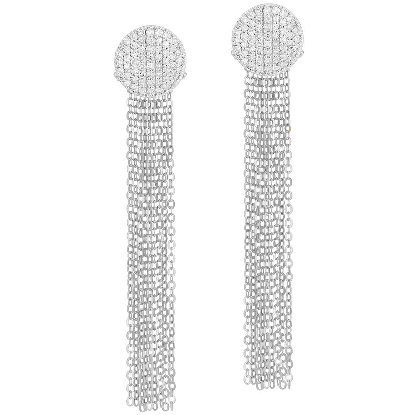 14k White Gold Infinity Pave Diamond Tassel Drop Earrings