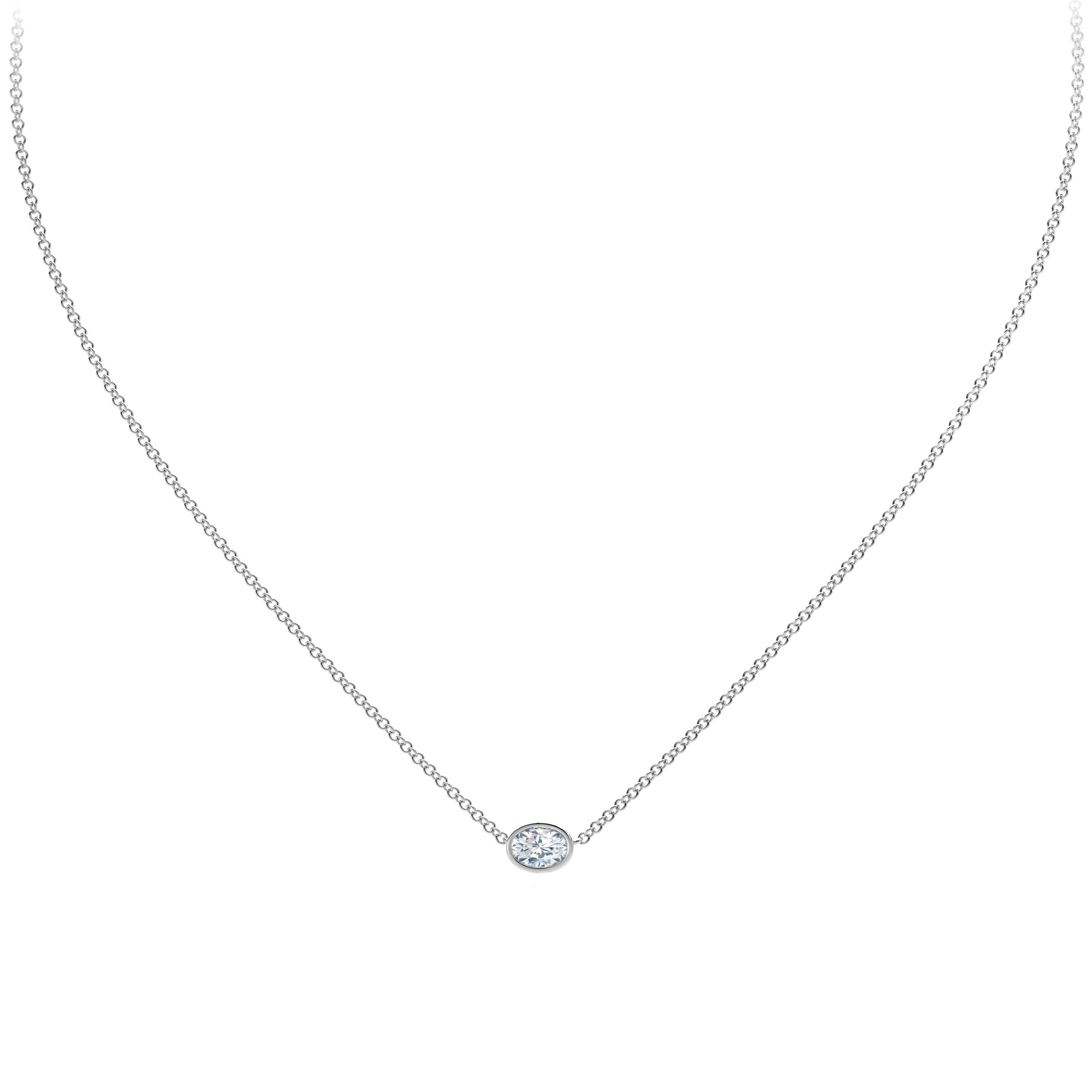 18k White Gold Tribute Collection Oval Shaped Bezel Solitaire Necklace