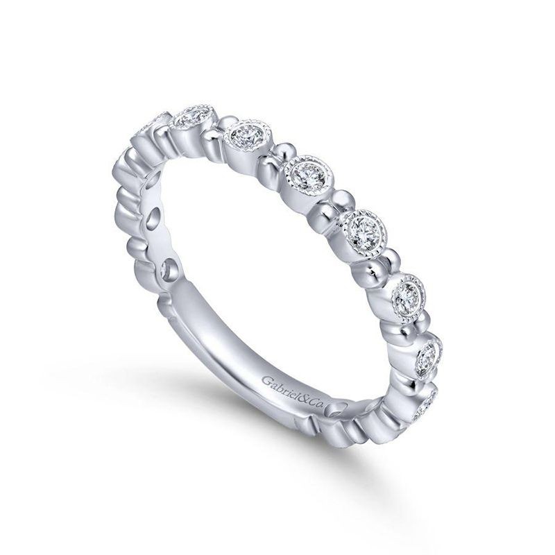 White Gold Stackable Diamond Ring with Bead Spacers