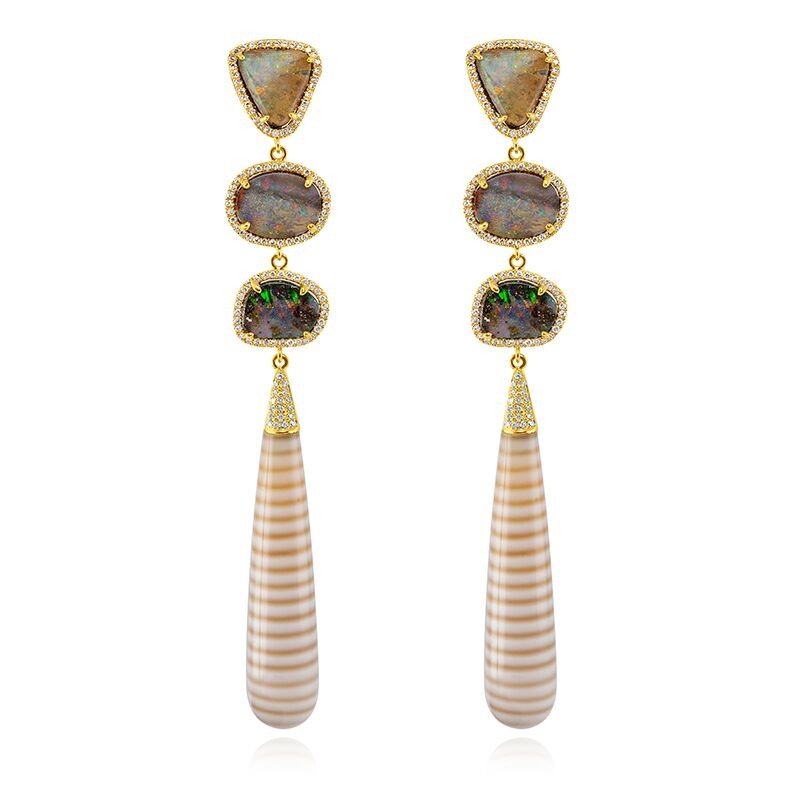 Opal and Striped Chalcedony Earrings