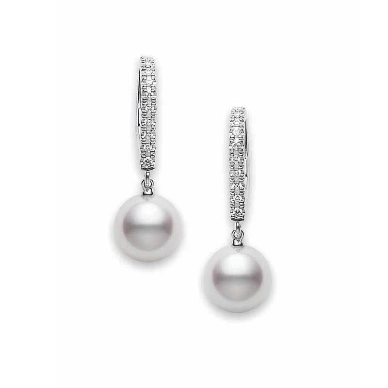 18k White Gold Akoya Cultured Pearl Drop Earrings