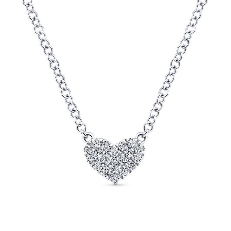 White Gold Pave Diamond Pendant Heart Necklace