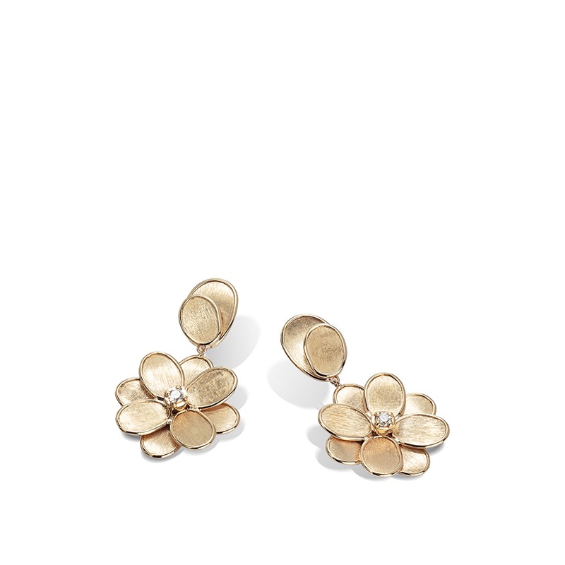 18k Yellow Gold and Diamond Single Flower Drop Earrings 