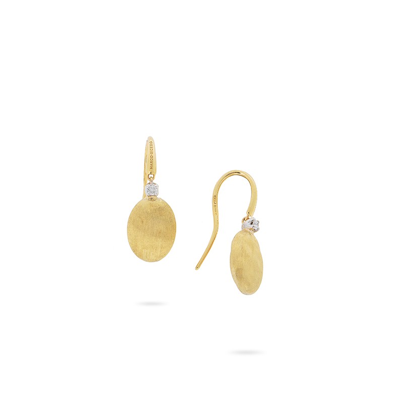 18k Yellow Gold Diamond French Hook Earrings