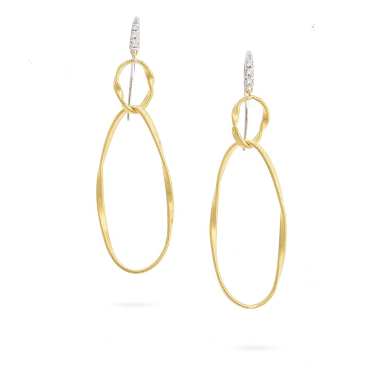 18k Yellow Gold and Diamond Double Drop Hook Earrings