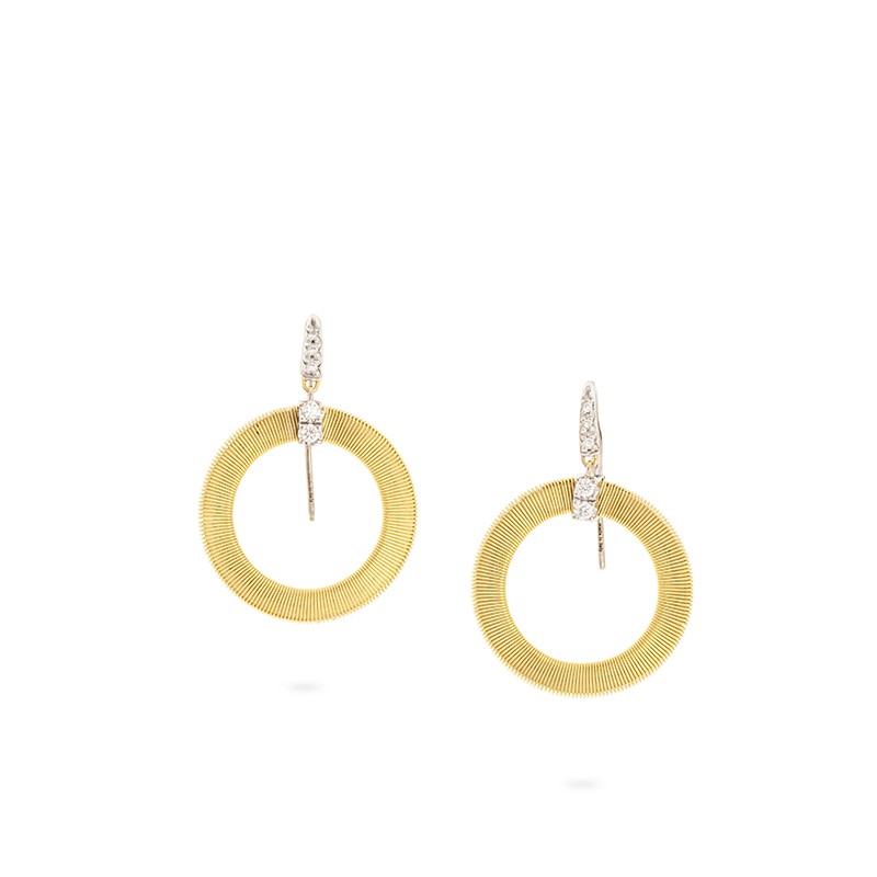 18k Yellow Gold and Diamond Circle Drop Earrings