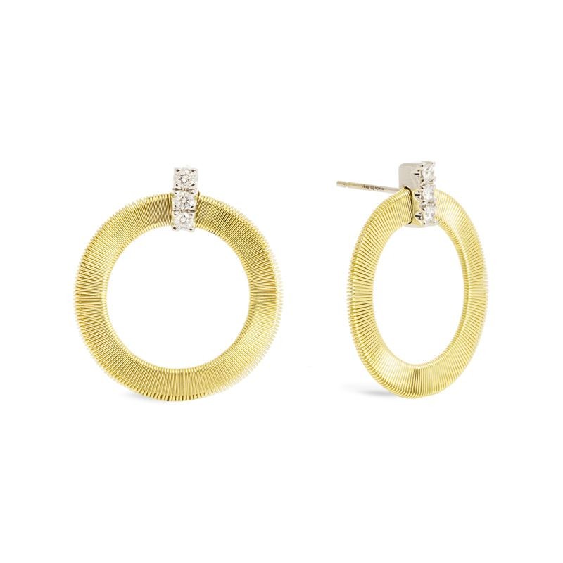 18k Yellow Gold and Diamond Front Facing Hoop Earrings
