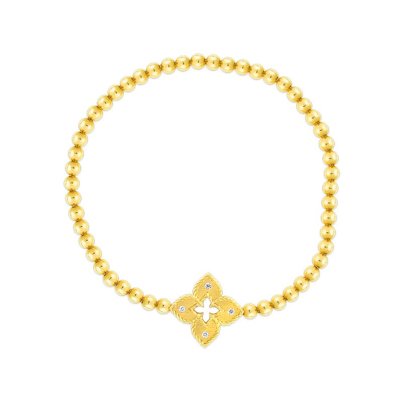 18k Yellow Gold Petite Venetian Princess Flower Stretch Bracelet 