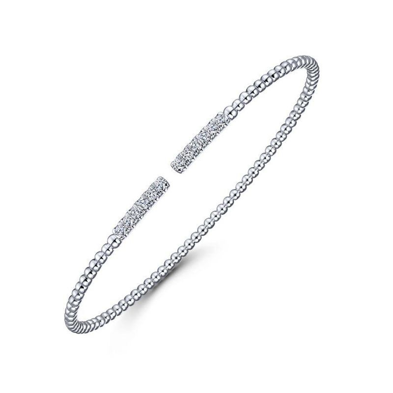 White Gold Bujukan Bead Cuff Bracelet with Diamond Pave Bars