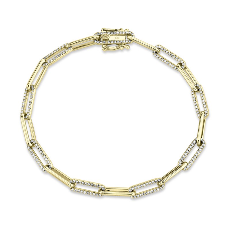 14k Yellow Gold Chain Link Bracelet With Diamonds