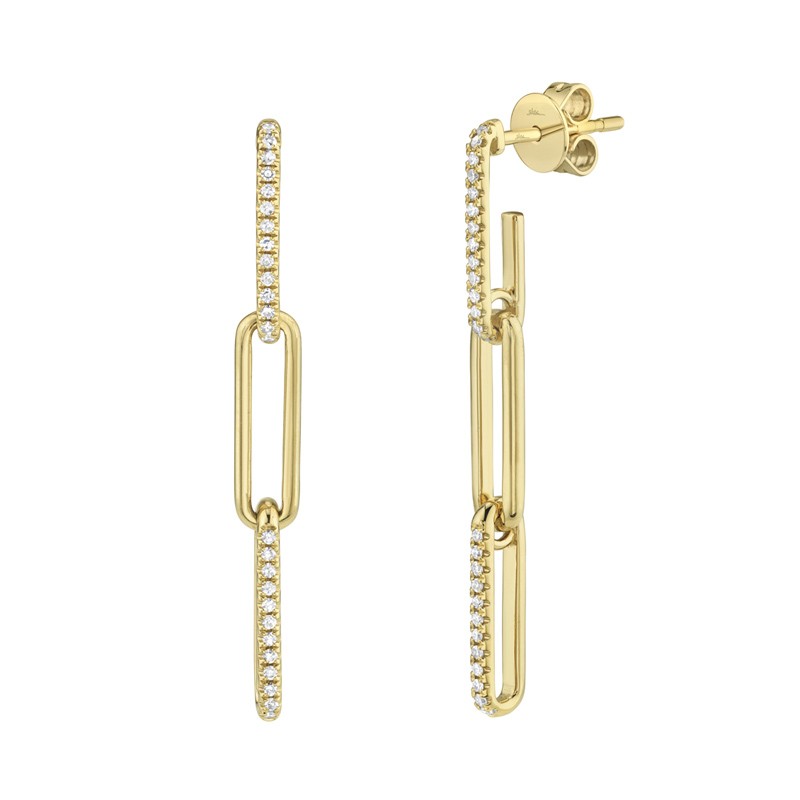 14k Yellow Gold Chain Link Drop Earrings With Diamonds