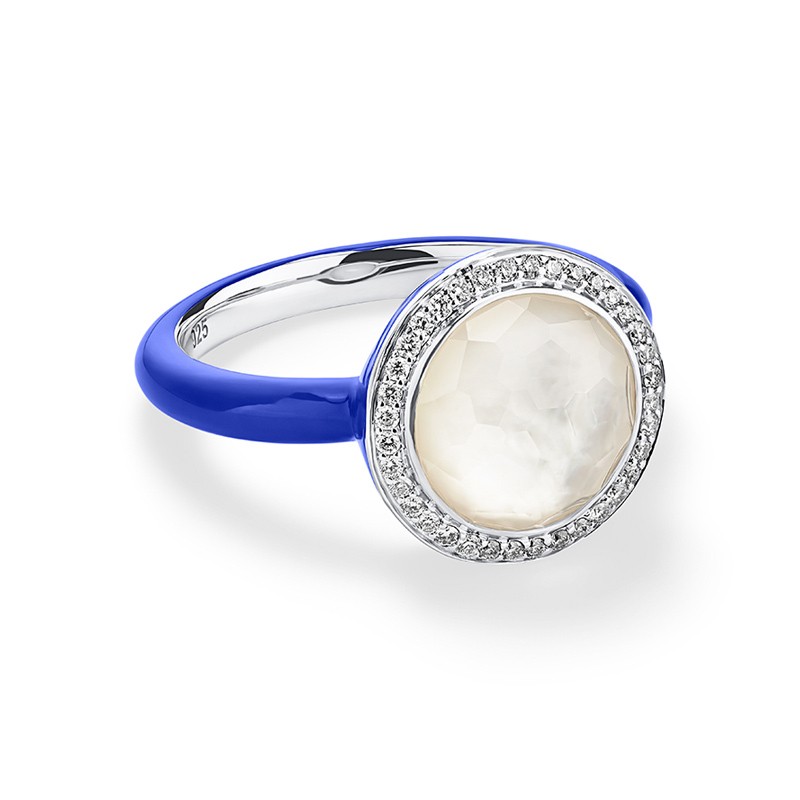 Blue Ceramic Carnevale Ring in Sterling Silver with Diamonds