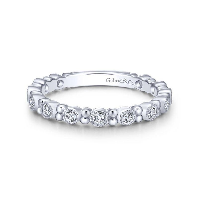 White Gold Stackable Diamond Ring with Bead Spacers