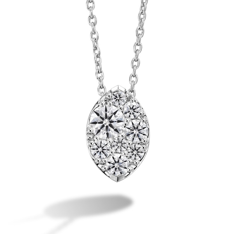 18k White Gold Modern Cluster Diamond Pendant Necklace