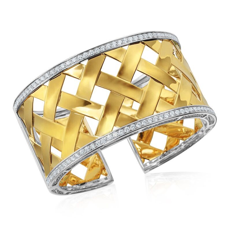 18k Yellow and White Gold Basket Weave Cuff