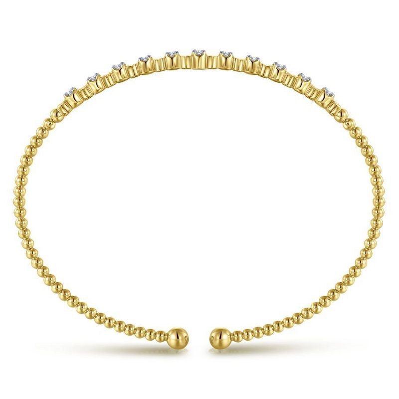 Yellow Gold Bujukan Bead Cuff Bracelet with Diamond Stations