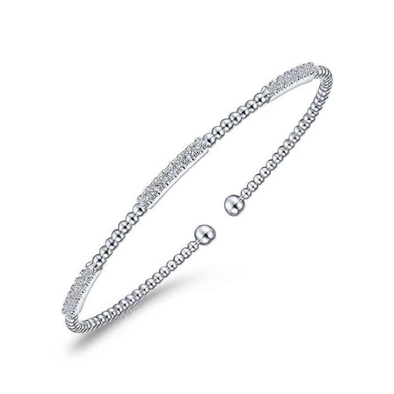 White Gold Bujukan Bead Cuff Bracelet with Diamond Pave Stations
