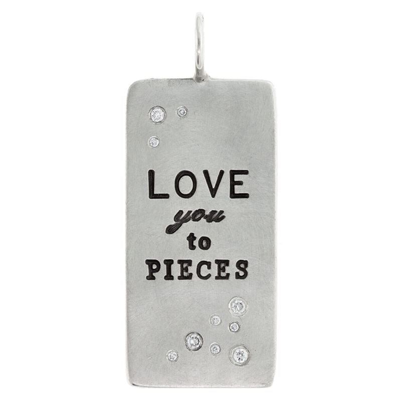 Silver ID Tag Love You To Pieces Diamond Charm
