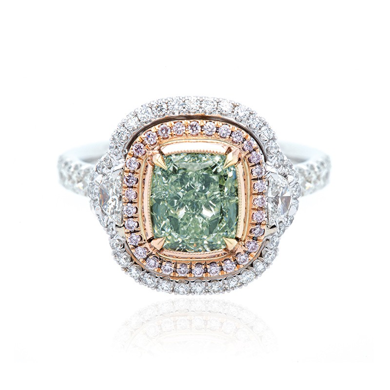 Green & Pink Diamond Pave Ring