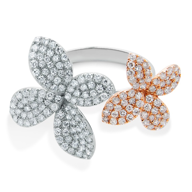 18k Rose and White Gold Double Flower Ring
