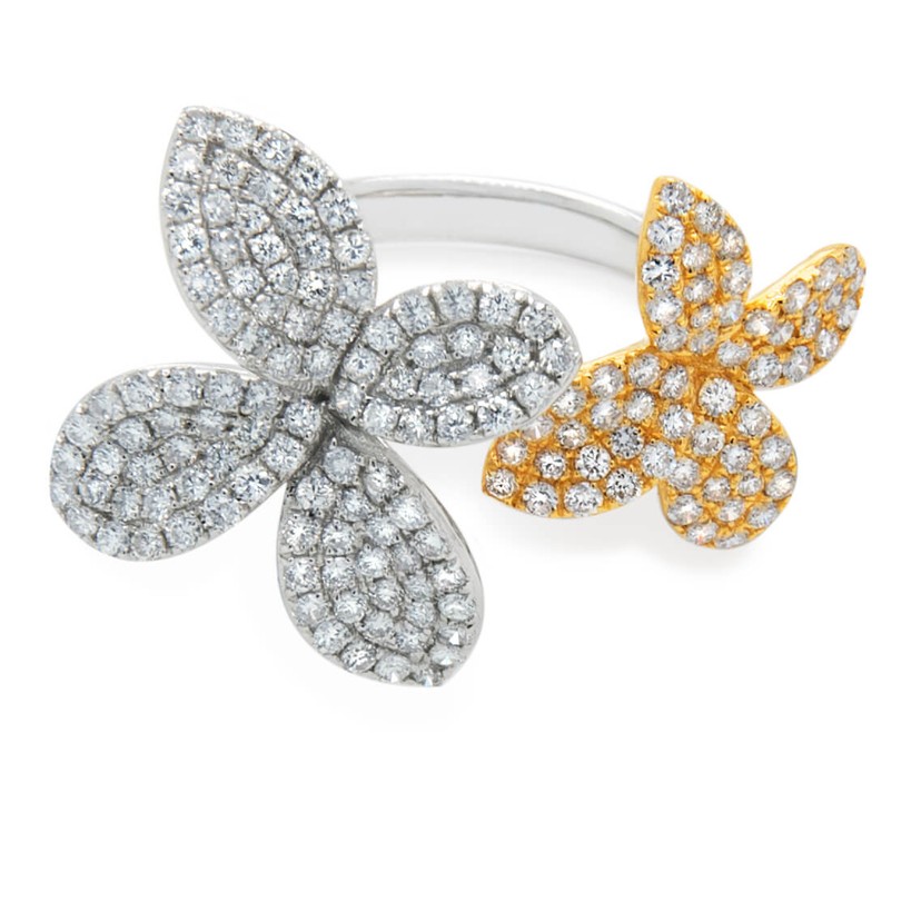 18k Two Tone Double Flower Ring