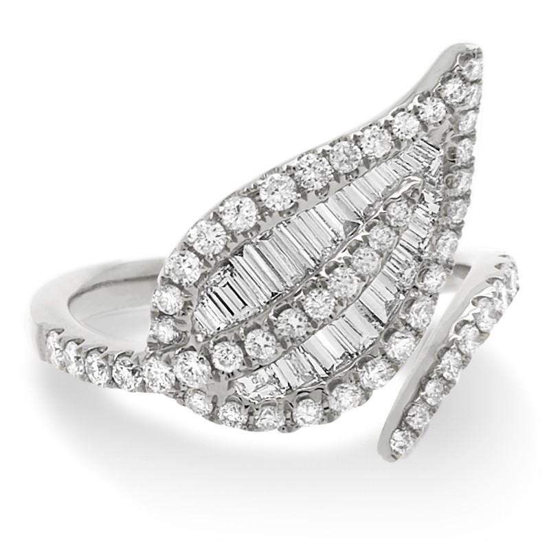 18k White Gold Leaf Diamond Bypass Ring