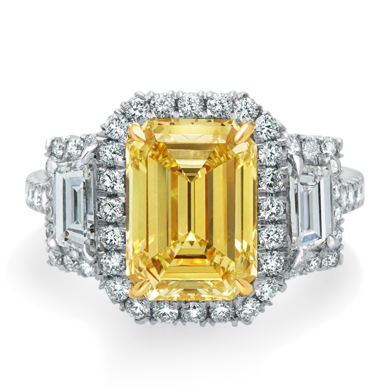 18k Yellow Gold 3 Stone Yellow Diamond Ring
