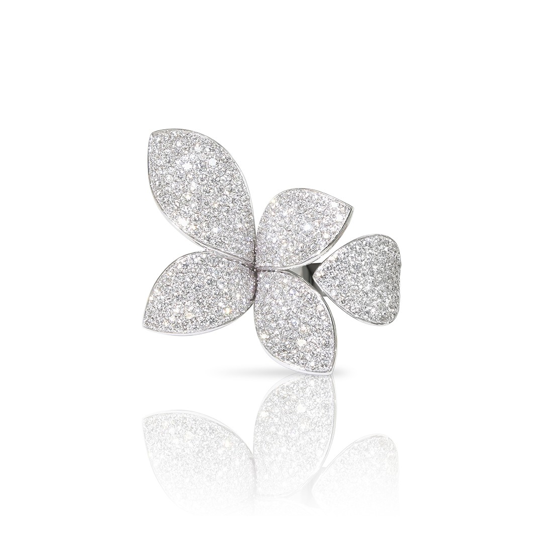 18k White Gold Diamond Five Leaves Small Flower Ring
