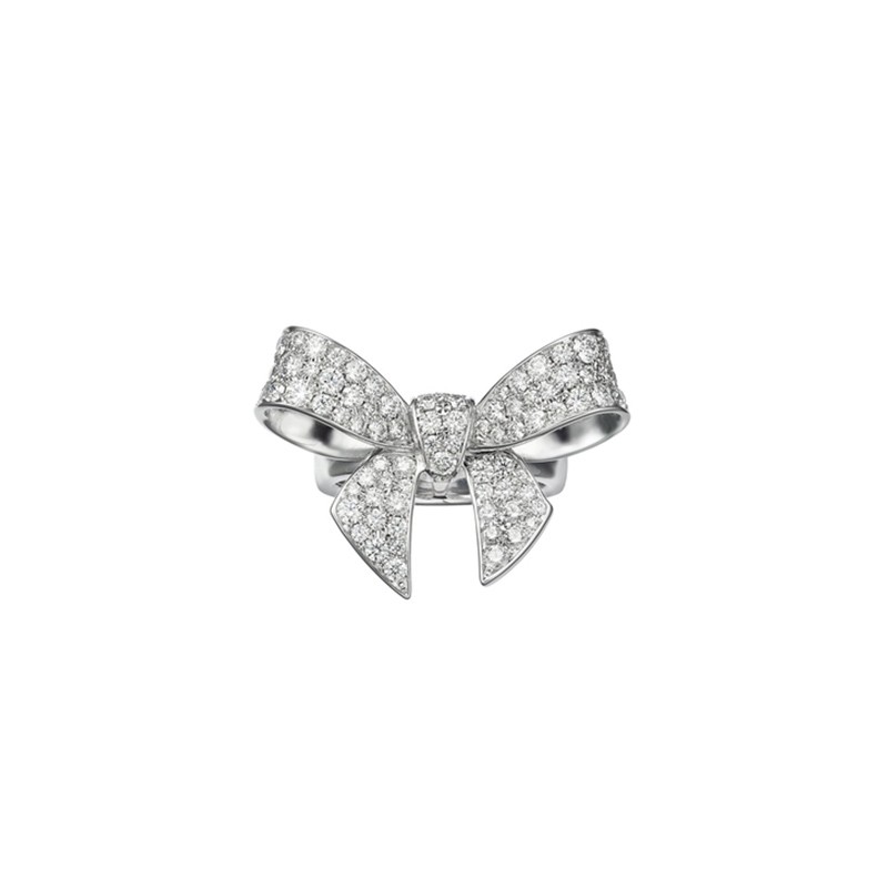 Bow Charm Diamond Ring in 18K White Gold
