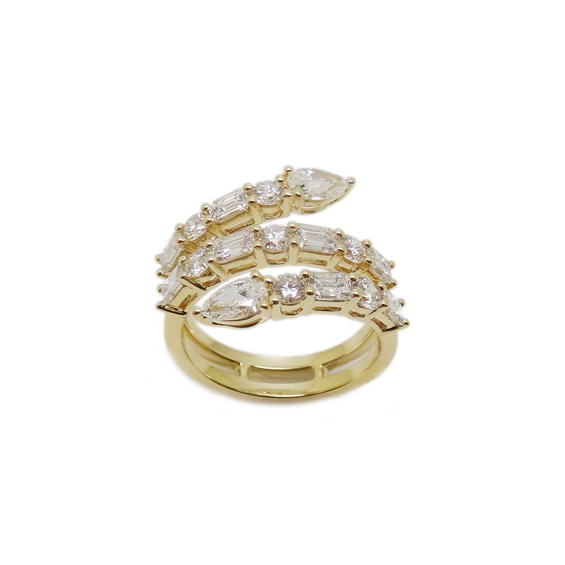 Yellow Gold Diamond Three Row Bypass Ring
