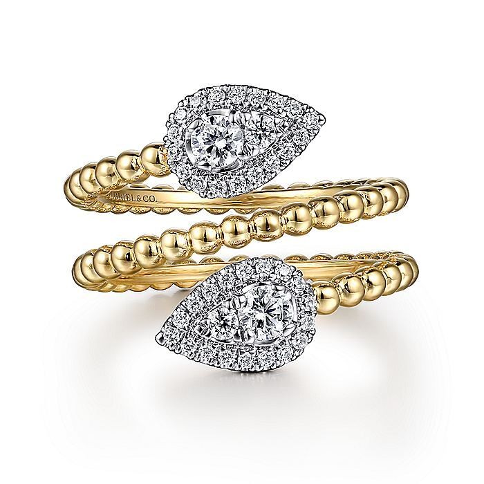 14K White-Yellow Gold Bujukan Wrap Ring with Teardrop Diamonds