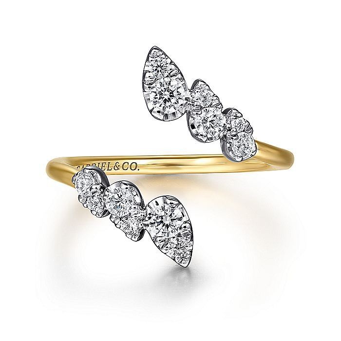 14K White and Yellow Gold Diamond Bypass Ring
