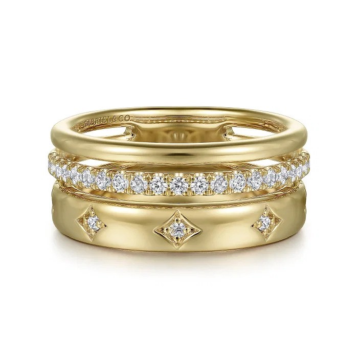 14K Yellow Gold Diamond Easy Stackable Ladies Ring