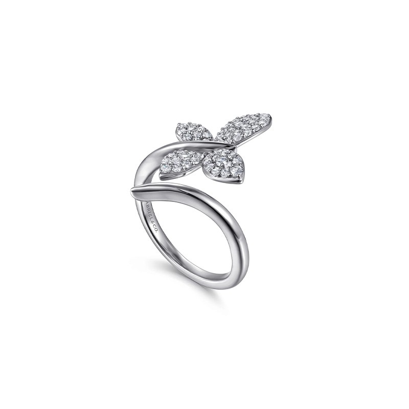 14K White Gold Diamond Butterfly Bypass Ring