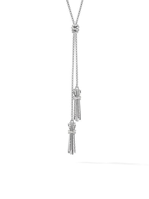 Silver Angelika Diamond Double Tassel Necklace