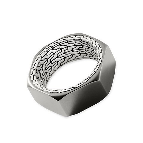 Silver Satin Matte Black Classic Chain Industrial Ring