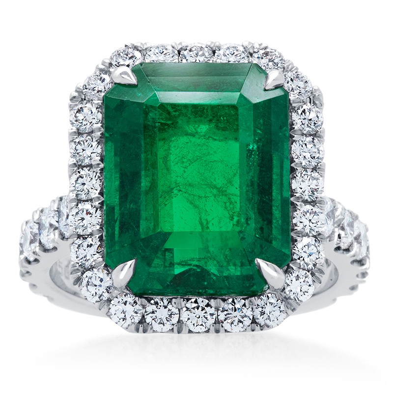 Platinum Emerald Diamond Cut Octagon Ring