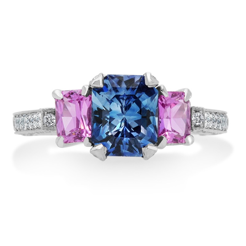 Platinum 3 Stone Pink Sapphire Diamond Ring