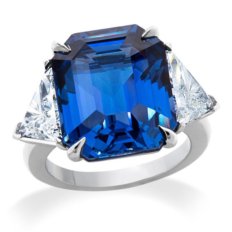 Platinum 3 Stone Radiant Sapphire Shoulder Ring