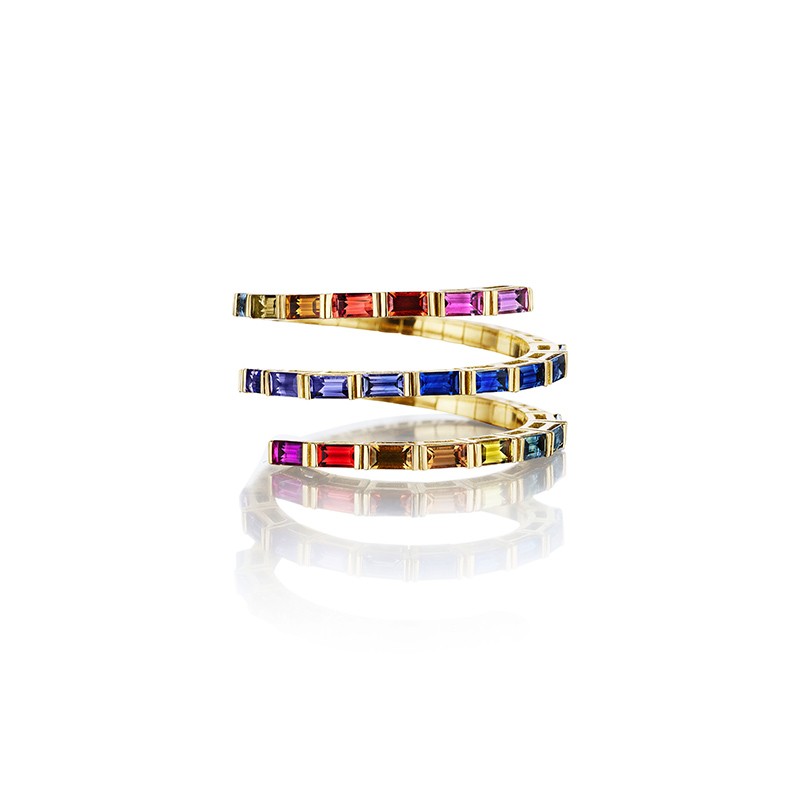 18K Yellow Gold Rainbow Sapphire Wrap Ring